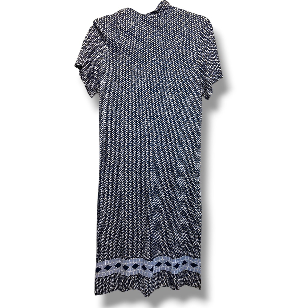 Vintage 1970s Shift Dress Blue Geometric Short Sleeve Pockets Mid-Length - Picture 7 of 7